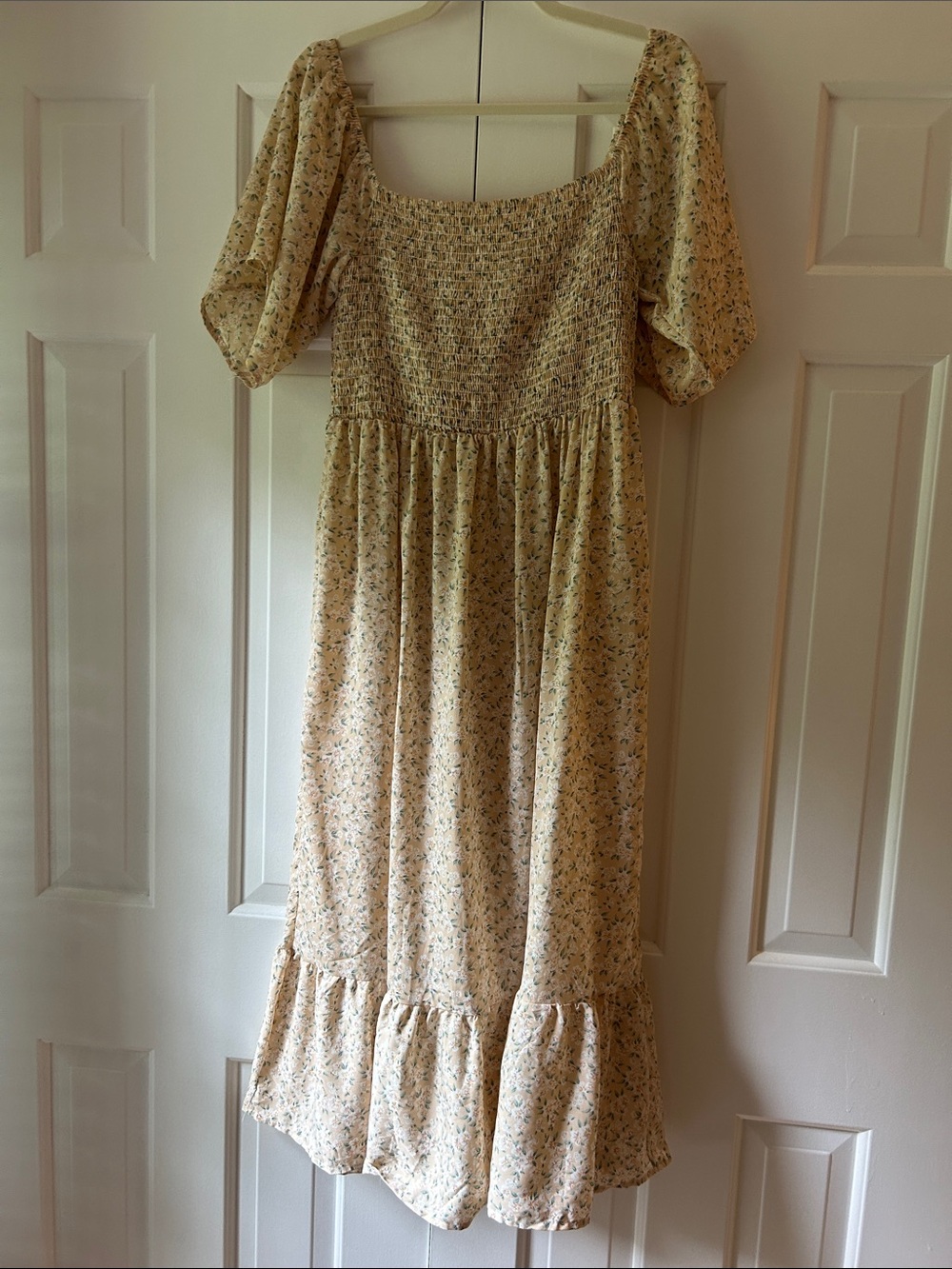 Smocked Square Neck Floral Midi Dress